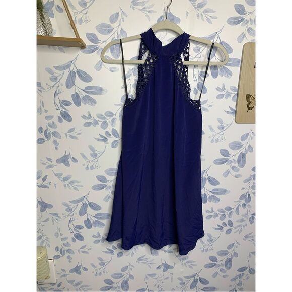 Lulus Navy Halter Lace Swing Dress Size XS - Picture 4 of 9